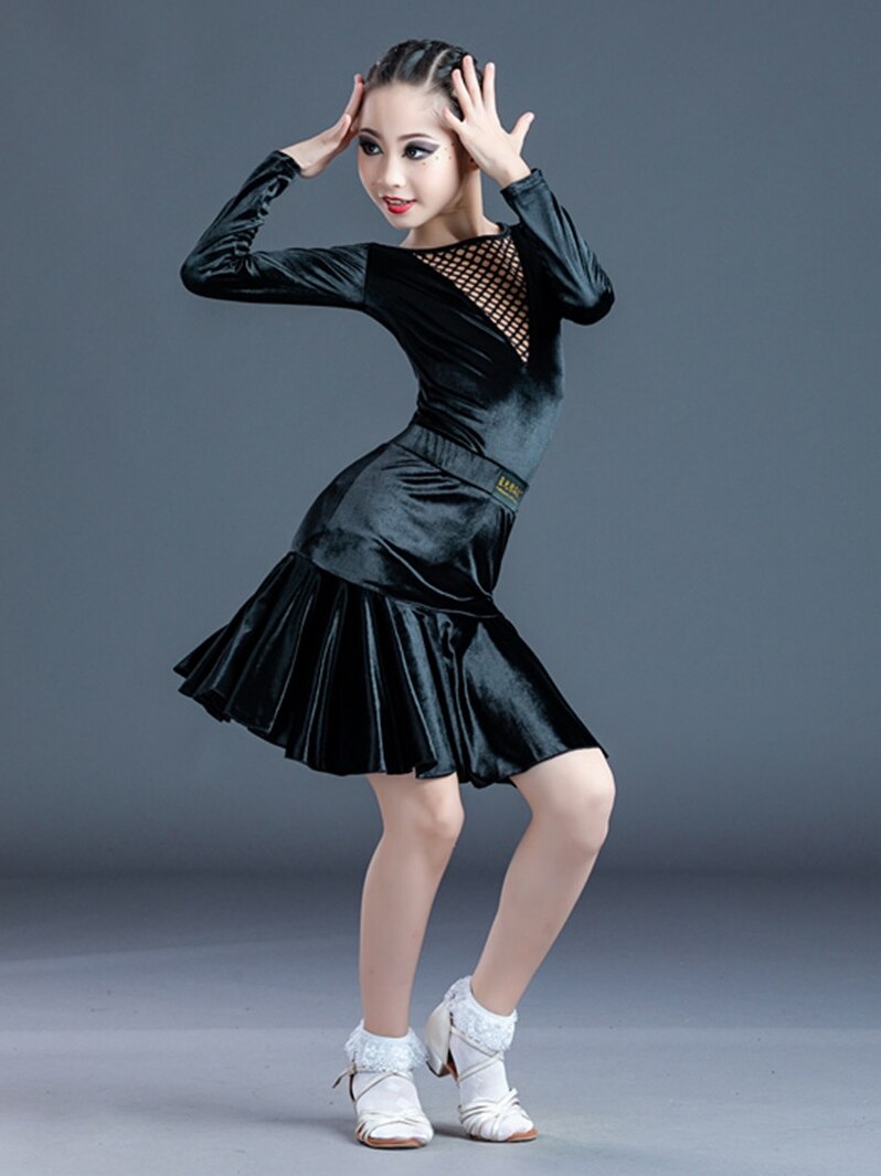 Latein tanzen Kleid Mädchen Herbst Winter Ausbildung Kleidung Samt Teilt Felsen freundlicher Langarm Anzug Berufs tanzen Kleidung