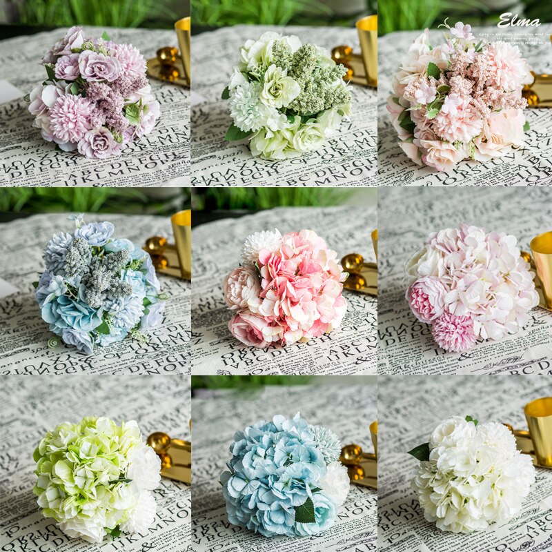 Bröllopstillbehör ramos de novia artificiella färska 30cm rosa blå cyan lila brudbukett