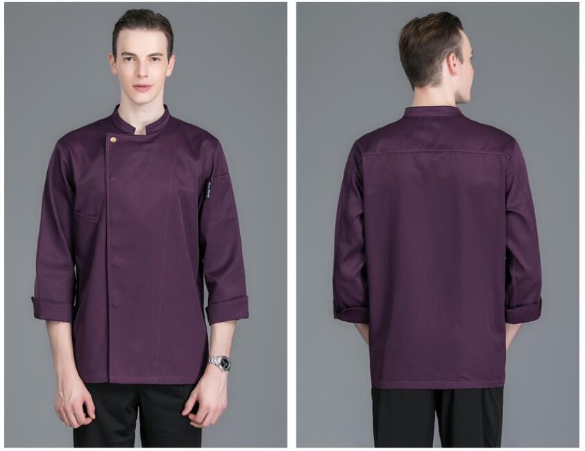 Chaqueta de chef de comida para Hotel, camisa blanca de manga larga, uniforme de restaurante, disfraz de chef, chaqueta de cocinero para mujer, 4 colores: Morado / XXL