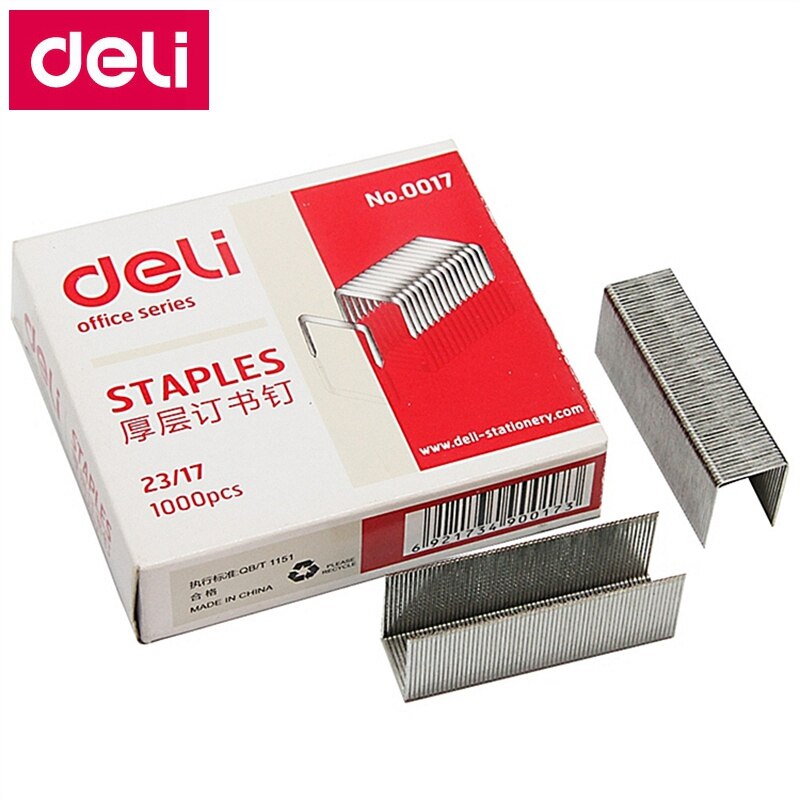 5000 unids/lote Deli 0017 grapas pesadas 23/17 grapas 13x16mm grapas ancho 13mm Altura 16mm capacidad 120 páginas 70g papeles