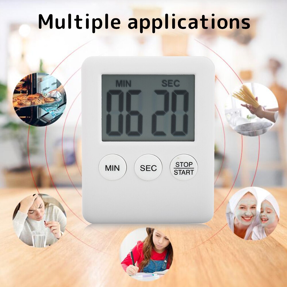 2PC Super Thin Digital Kitchen Timer LCD Digital Display Kitchen Timer Square Countdown Alarm Magnet Clock Stopwatch Clock Timer