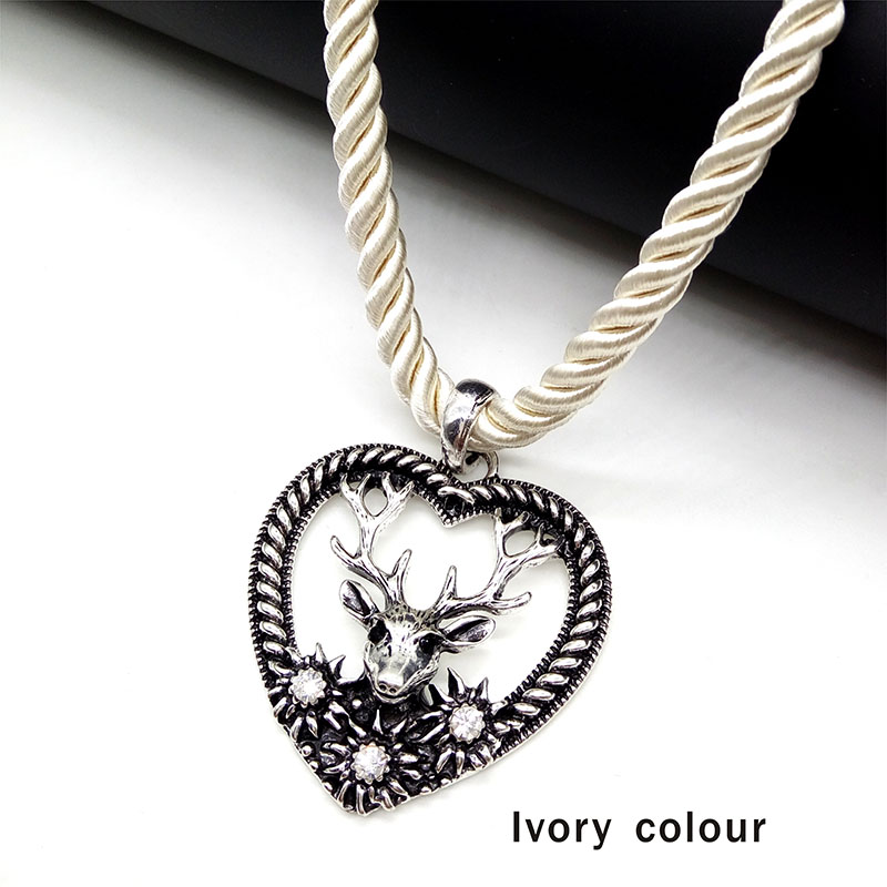 charmant Elch Hirsch Anhänger Halskette Herz bilden Jahrgang Mehrfarbig stränge Seil Halskette Oktoberfest Schmuck: Elfenbein Farbe