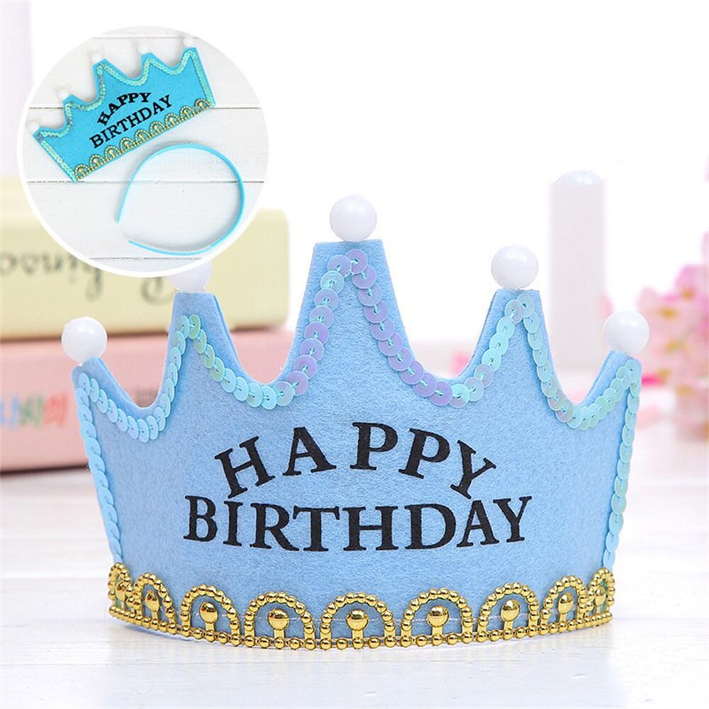 LED Light Happy Birthday Crown Hat for Kids Child Princess King Party Decor Supplies DIY Glowing Birthday Cap Headband: blue