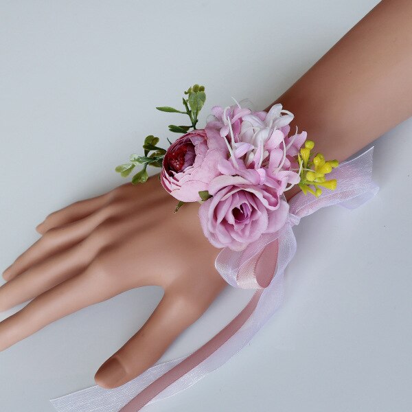 Artificial Bridesmaid Wrist Brooch Bridesmaid Bracelet Handkerchief Wrist Brooch Wedding Handkerchief Bridegroom Brooch Best Man: Wrist flower style 1
