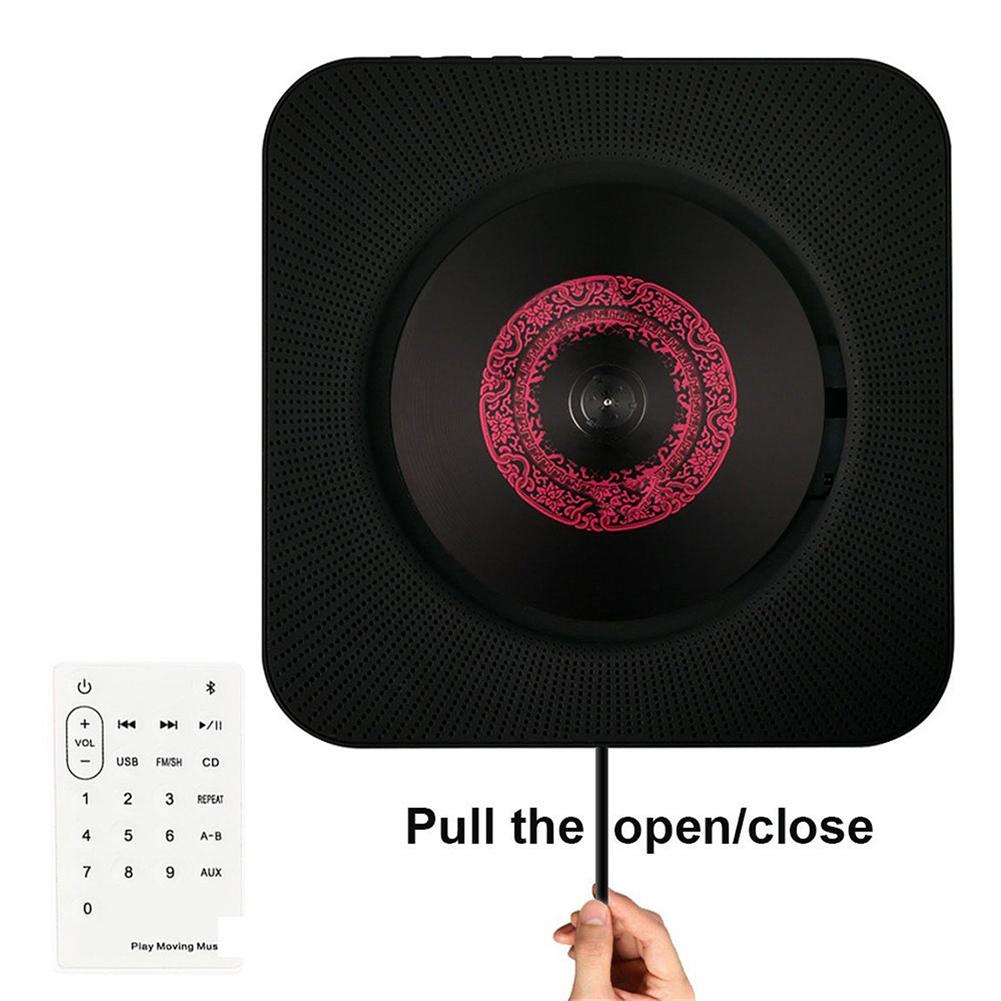 Wall Mountable CD Player Portable Bluetooth Music Player with Remote Control Cable-pulling switch Wall mounted: black