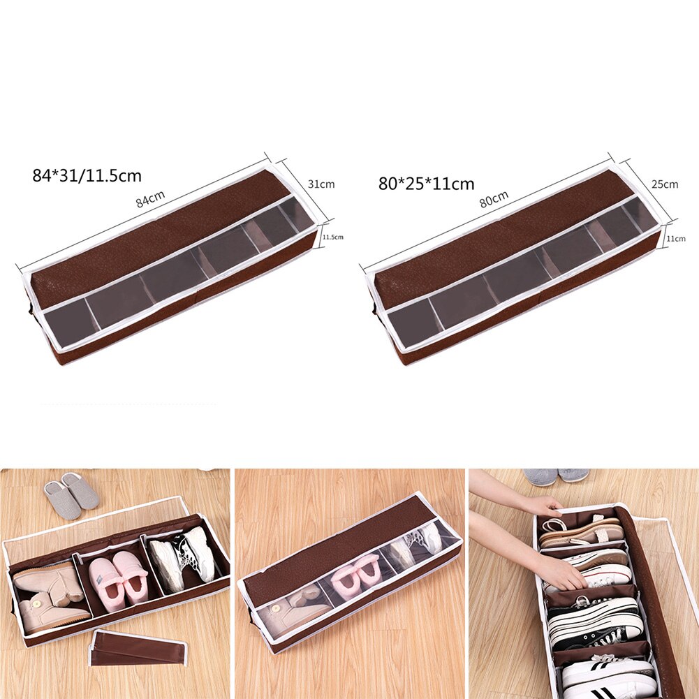 Folding Washable Shoes Storage Box With Zipper PVC Cover Shoe Organizer Boxes Bamboo Charcoal Fiber Non-woven Fabric Storage Box