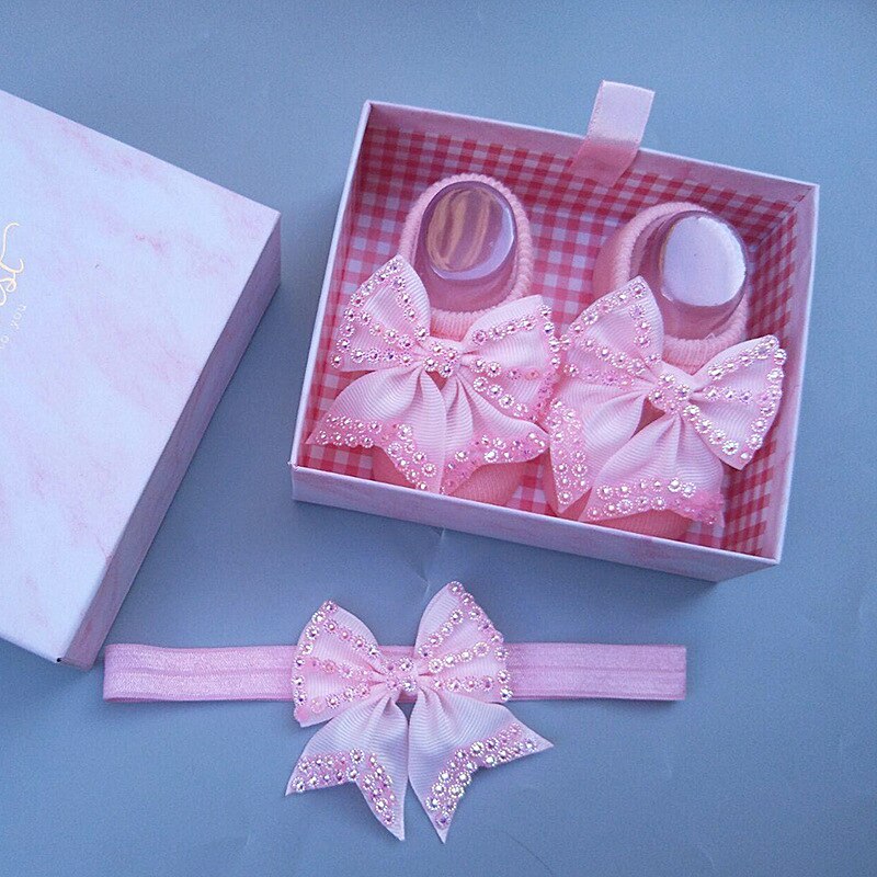 Conjunto de 2 unids/lote de calcetines de diadema para niña, lazos de encaje, turbante elástico, diademas, diadema para niña, accesorios para el cabello para bebé