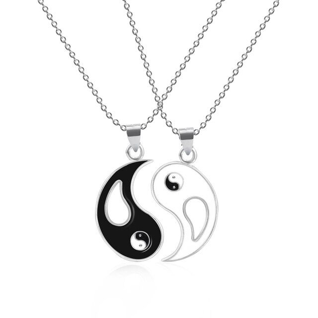 2 stücke Tai Chi Gepaart Anhänger Paar Halsketten Armbinde einstellen für Frauen Männer Beste Freunde Yin Yang Halskette Schmuck: Halskette 2