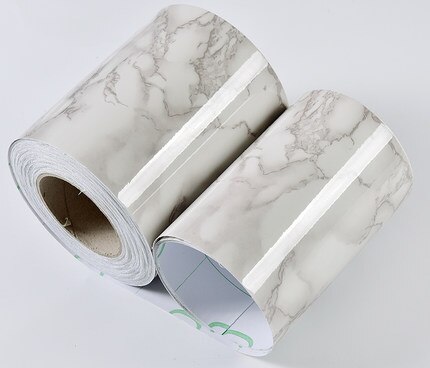 Stue vandtæt fodlister klistermærke rulle selvklæbende kant hjem dekorative hvide talje linje køkken vægklistermærke: Marmor lys grå