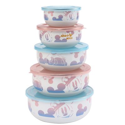 5 Pcs Emaille Ijs Kom Mixing Bowls Met Afdichting Deksel Emaille Kommen Pak Set Behoud Set Ice Box Mini Rijst kom 10-18 Cm Emaye: Red