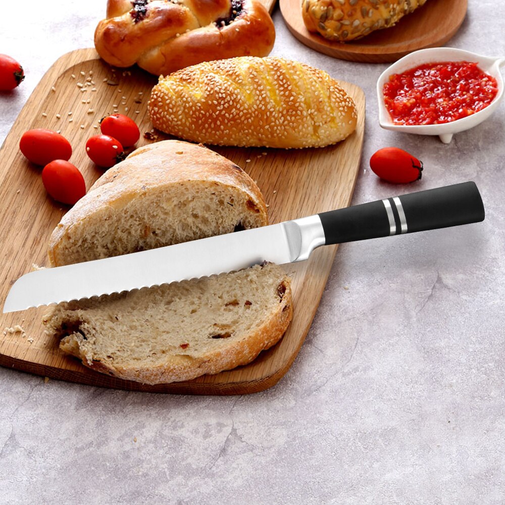 6PCS Japanese Style Chef Knives Set Stainless Steel 8'' Bread Slicing 7'' Santoku 5'' Utility 3.5'' Paring Knife Accessory