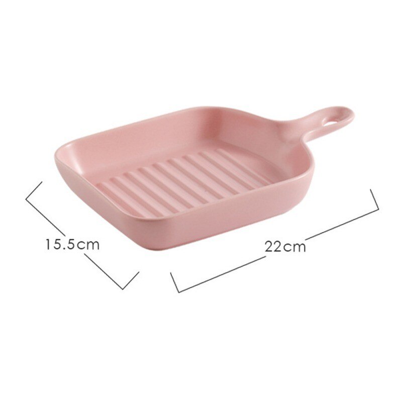 Solidt håndtag keramisk plade rund firkantet uregelmæssig glasur porcelæn bageplade western bøf bakke dessert retter plade: S