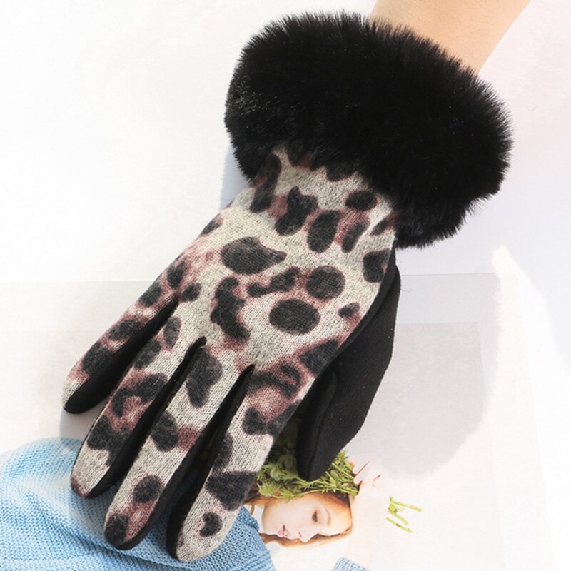 Guantes con estampado de leopardo para mujer, manoplas suaves de felpa con estampado de leopardo, de terciopelo, para mantener el calor y el frío, D69: Purple Red