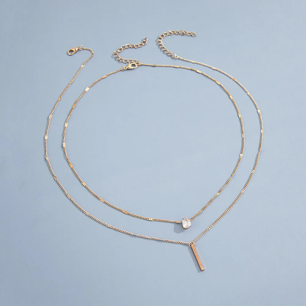Collier multicouche pour femmes, pendentif goutte d'eau en cristal Simple, chaîne de couleur or argent, ras du cou, bijoux tendance