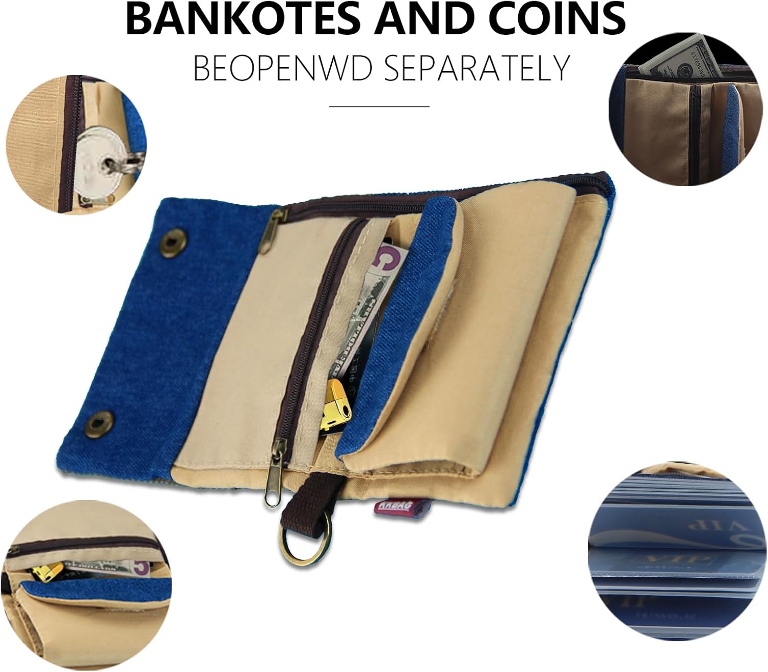 Handgemaakte drievoudige stoffen portemonnee dames heren eenvoudige korte rits portemonnees voor tieners persoonlijkheid multifunctionele sleuteltas kaarthouder