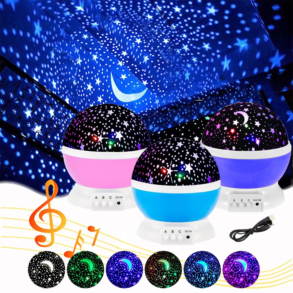 Starry Lights Galaxy Night Light Star Sky Projector LED Rotating Star Moon Night Lamp Battery Bedroom Decor for Kids Baby