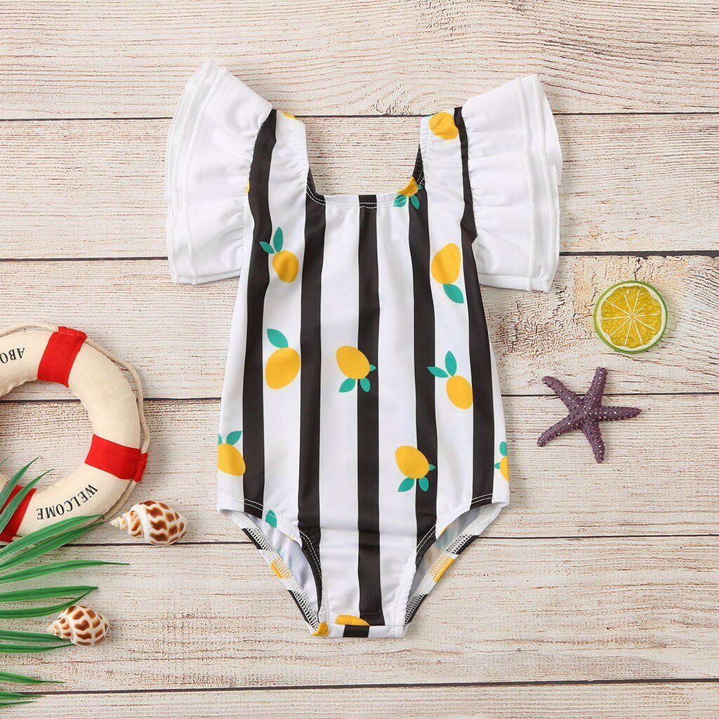Toddler Girls Swimsuit - Stripes & Lace up front 12 months-12 years