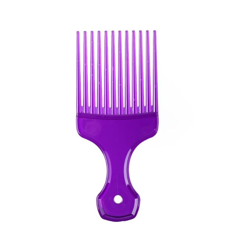 Dientes anchos Afro pelo peine tenedor Unisex estilo de pelo rizado masaje peluquería insertar cepillo de pelo herramienta de estilismo: Púrpura