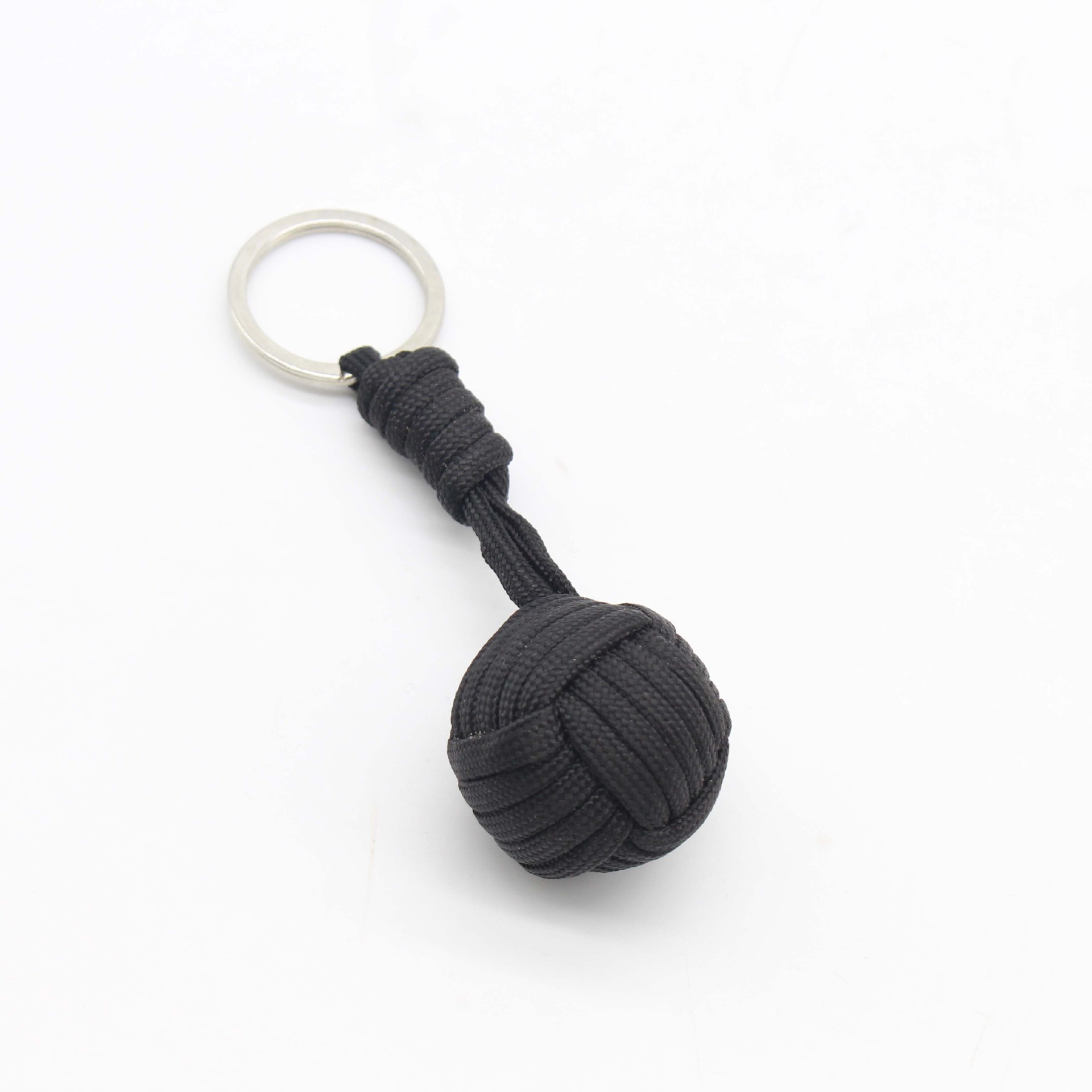 Paracord-Schlüsselanhänger, Affenfaust, Stahlkugel, draussen, Überleben, Selbstverteidigung, taktisches Fallschirmseil, Schnur, gewebter Kugel-Anhänger, Schlüsselanhänger: Silber