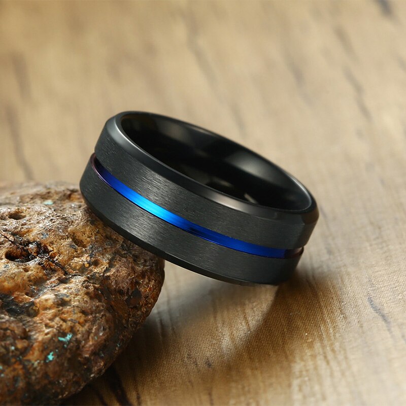 Tommyway Jewelry 8mm Stainless Steel Men's Brushed Band Ring – Purple/Blue/Gold Plated Black – Sizes 7-11