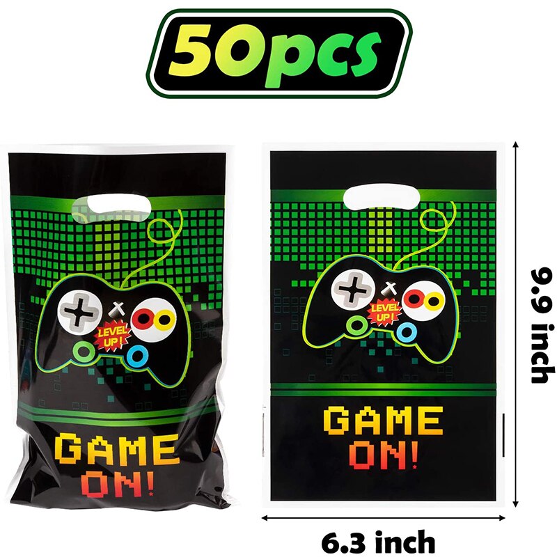 50Pcs Video Games Party Favor Bags Plastic Bags Gaming Candy Bags for Kids St. Patrick's Day Party Supplies Decorations