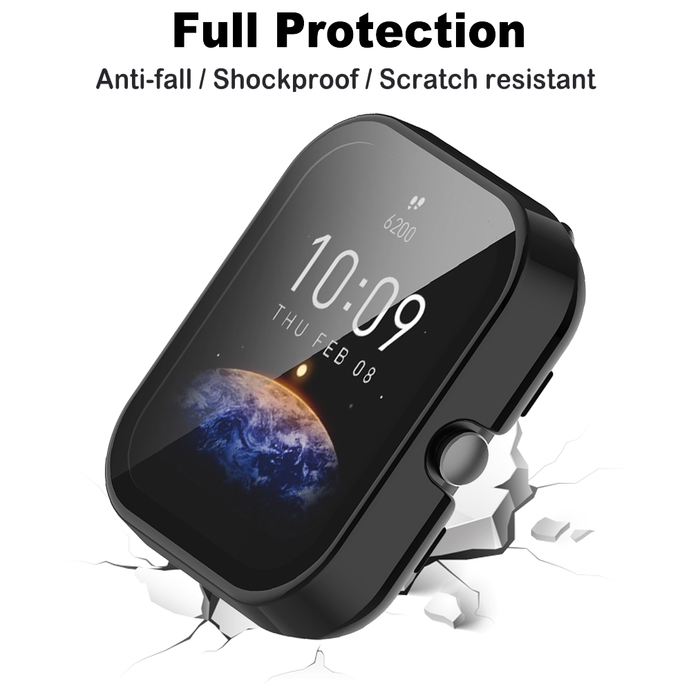 Case + Glass for Amazfit Bip 3 / 3 Pro Screen Protecor All Around Coverage Protective Bumper Case Cover Anti-scratch Accessories