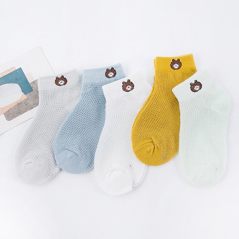Calcetines de algodón para niños y niñas, medias finas y transpirables de malla, de verano, a rayas de puntos, de 1 a 12 años, 5 par/lote: A / 1-3 years