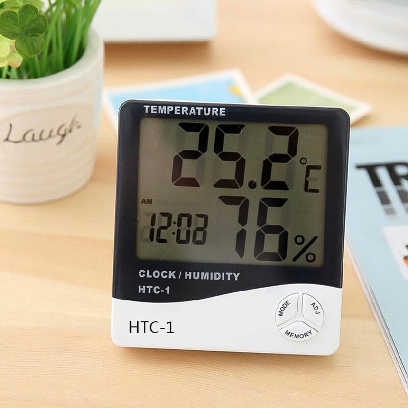 Lcd digital vækkeur temperatur luftfugtighedsmåler indendørs udendørs hygrometer termometer hukommelse vejrstation htc -1 htc -2: Htc -1
