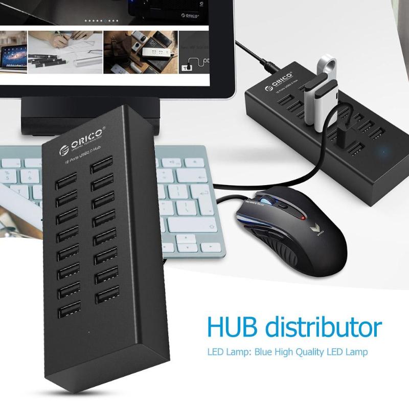 Orico  h1613 usb hub 16 porttia usb 2.0 hub multi usb 2.0 splitter adapter dock with 12v/2a eu plug power adapter for macbook laptop