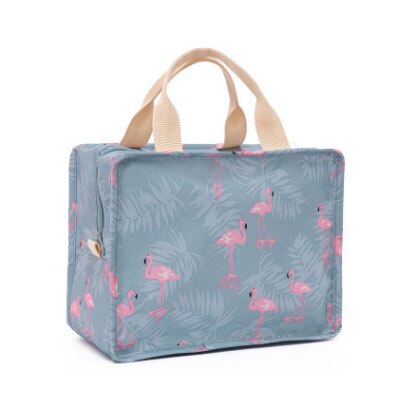 Cooler Bag Portable Food Bag Aluminum Foil Thermal Box Zipper Ice Pack Cute Animal Prints Lunchbox: Blue Flamingo