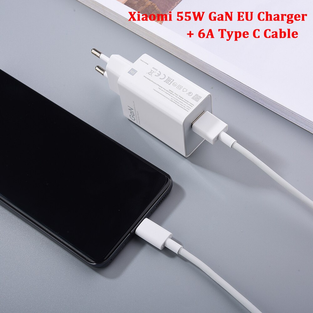 55w -gang-turbo-ladegerät mit schnellladefunktion und 6a usb-c-kabeln für xiaomi civic 11, 10 lite, redmi note 11 pro+, black shark 4s und poco  f3 x3 pro