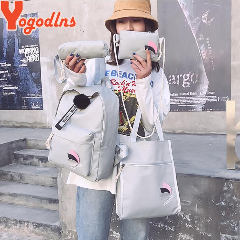 Yogodlns 4 pièces/ensemble lettre et feuilles Mochila toile sac à dos voyage sacs à dos loisirs sacs à dos pour adolescentes école sac à dos