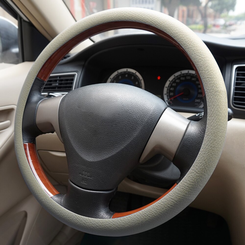 LEEPEE Silicone Leather Textur Elastic Anti Slip Car Steering Wheel Cover Universal Auto Decoration Car Steering Cover: Beige