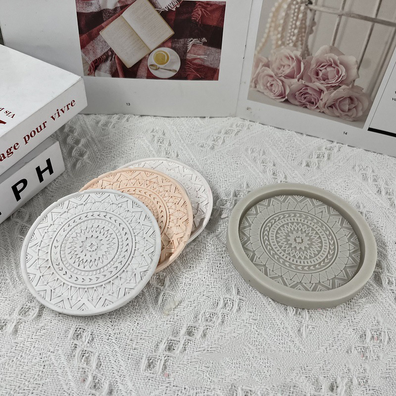 Molde de silicona de resina para posavasos redondo de Mandala, bandeja para posavasos de café, molde para bricolaje, resina epoxi, yeso, hormigón, copa de vino, molde para estera