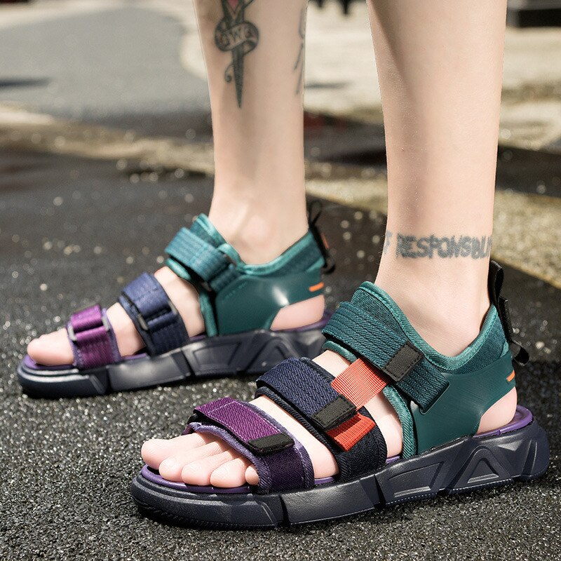Sommer herresandaler hook & loop strandsandaler komfortsko mænd fritidssko street farverige sandalier hombre