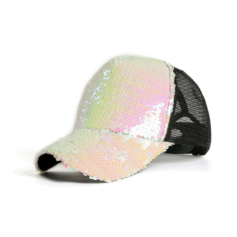Dames Zonnehoed Sequin Mesh Verstelbare Ademend Baseball Cap Voor De Zomer BMF88: WHITE
