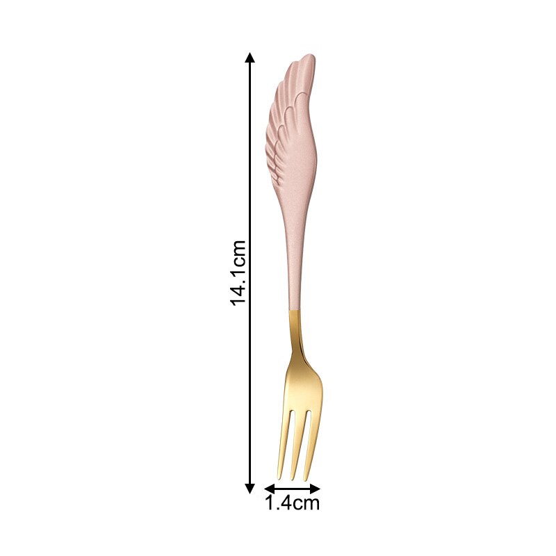 Fruit Vork Angel Wing Leuk Cadeau Voor Ijs Dessert Koffie Lepel Servies Multifunctionele Keuken Gereedschap: pink gold fork
