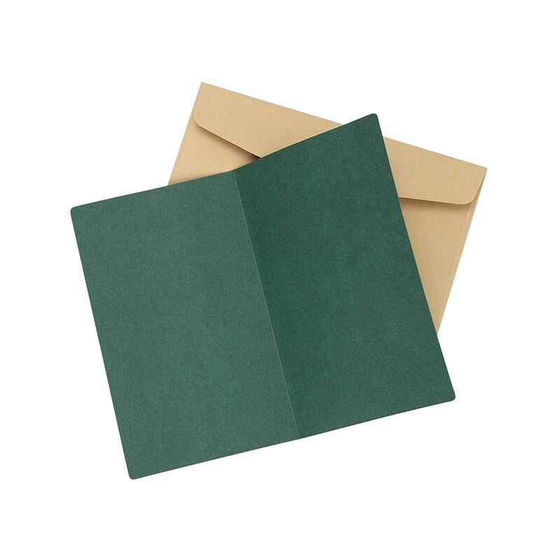 10Pcs/Set Vintage DIY Christmas Green Greeting Cards with Envelope Party Gold Embossed Invitation Postcards