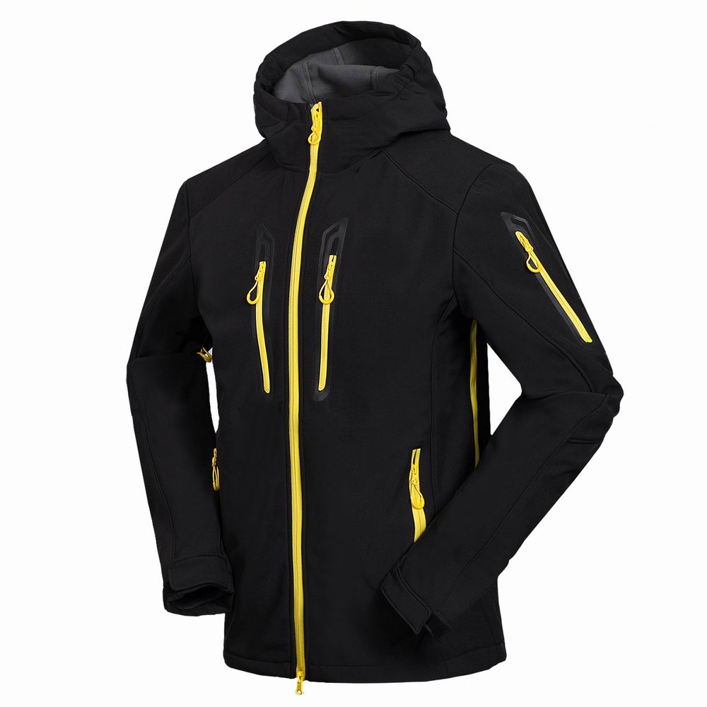 Softshell-jacke Männer Wasserdicht Winddicht Vlies warm Halten Mantel draussen Sport Wandern Camping Jagd Atmungsaktiv Hoodie Kleidung: Schwarz / XXL