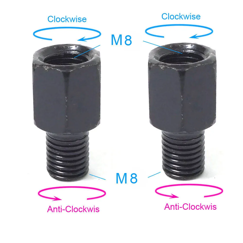 1 Paar schwarze Motorrad-Spiegeladapter M10 10 mm M8 8 mm Rückspiegel Umwandlungsschraube Ich bin Uhrzeigersinn Anti-Uhr Rechts-Verknüpfungen-Gewinde: Blau