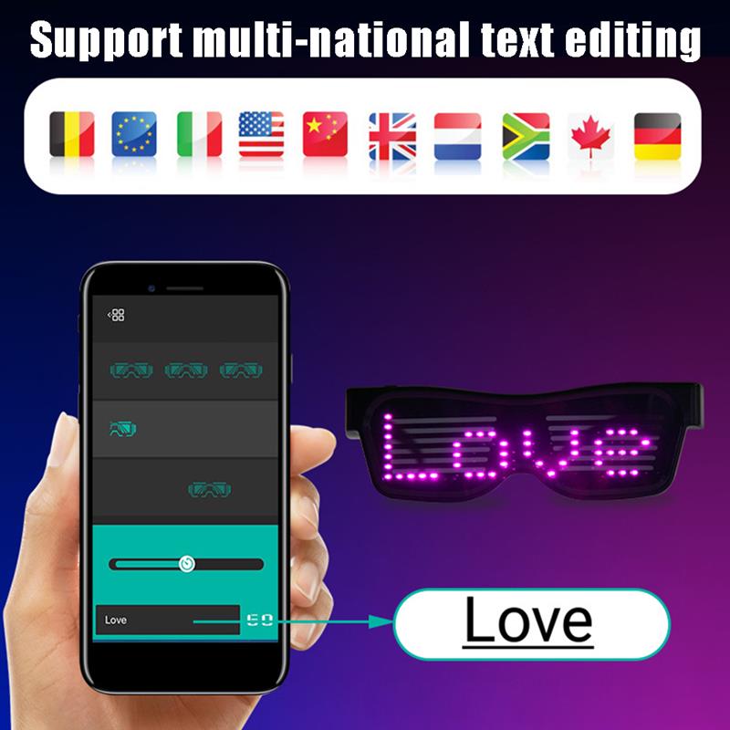 DIY Magic Bluetooth Led Party Glasses APP Control Luminous Glasses USB Charge Edit Multi-lingual Quick Flash LED