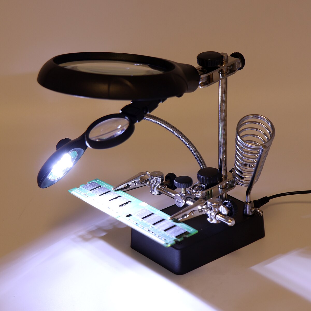 Lupa de soldadura 3 en 1, lupa auxiliar de Clip con luz LED, lupa de escritorio de mano, soldador de hierro, 10X