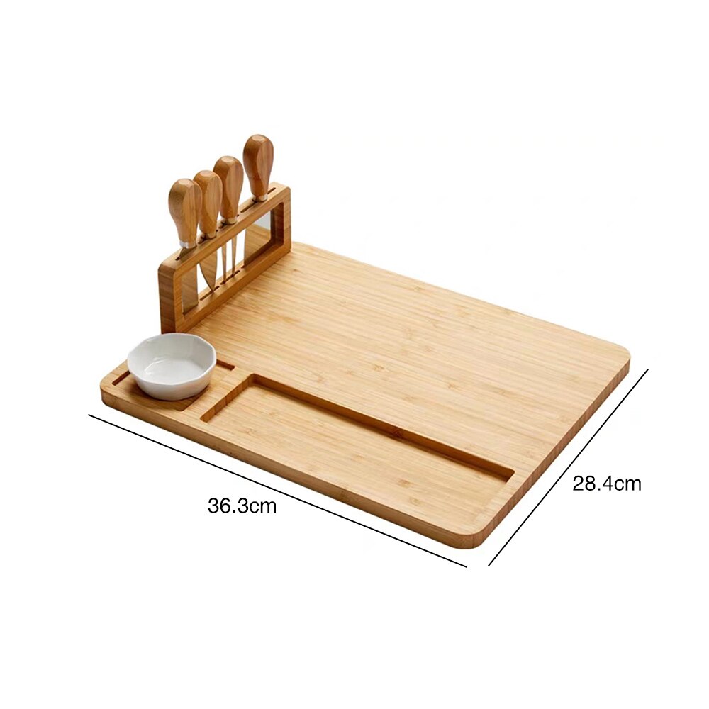 Bamboo Cheese Board Cutlery Knif Set With Slide Out Drawer 4 Knives Cooking Tools Cheese Knife Cheese Slicer Fork Scoop