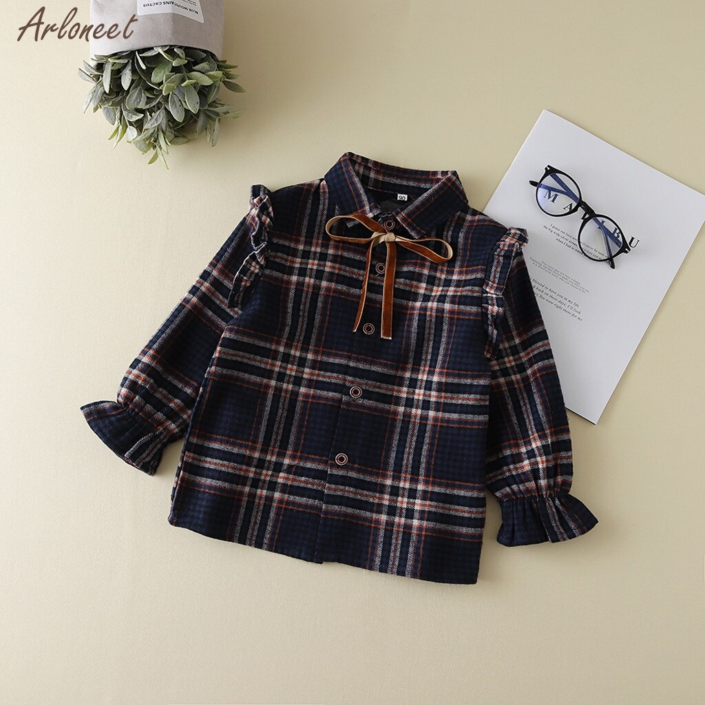Bambino del bambino Dei Bambini Del Bambino Magliette E Camicette Delle Ragazze di Bowknot Plaid Elastico Polsino Della Camicia Magliette E Camicette Outfits Vestiti Del Bambino Magliette E Camicette Abbigliamento Per Bambini 2020 di Modo di Nuovo