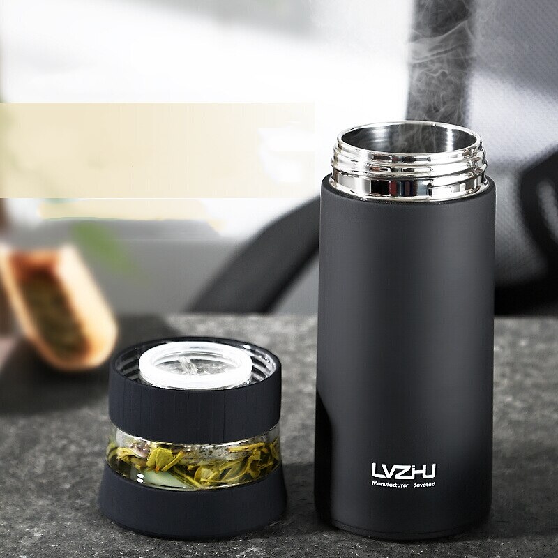 LVZHU Termos Bottle with Stainless Steel Tea Infuser Water Bottle Vacuum Flasks Car Cup Adults Tea Coffee Sport For