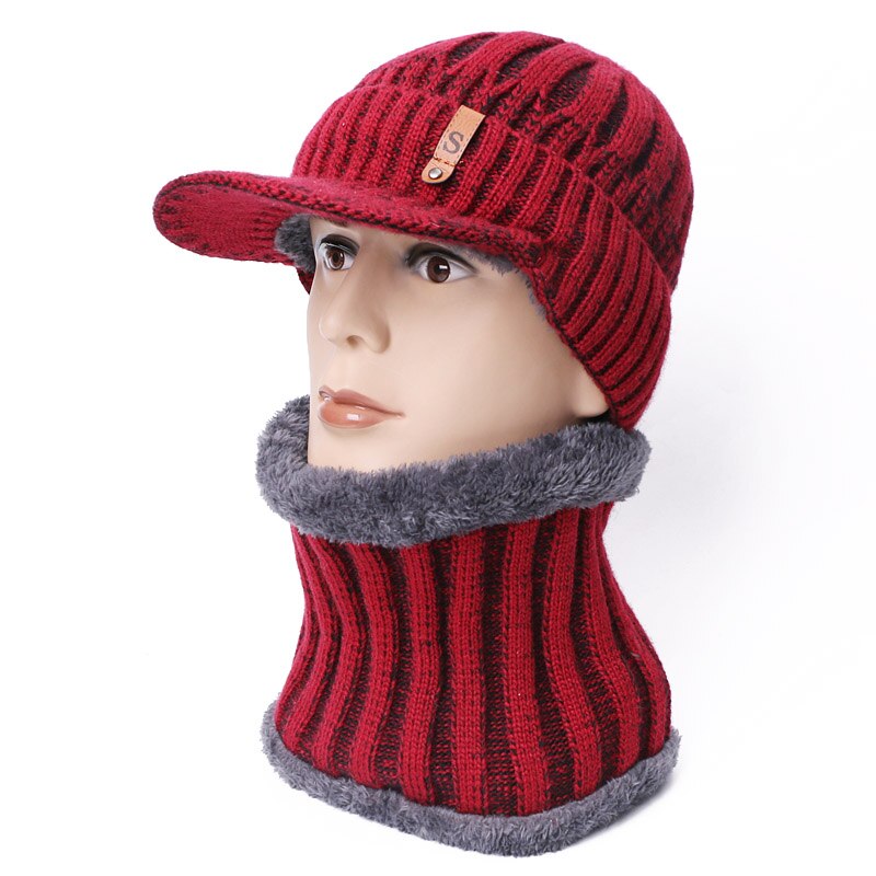 Conjunto de gorros y bufandas para hombre y mujer, gorros con ala, gorro de punto para mantener el calor, gorros de ganchillo para invierno: C