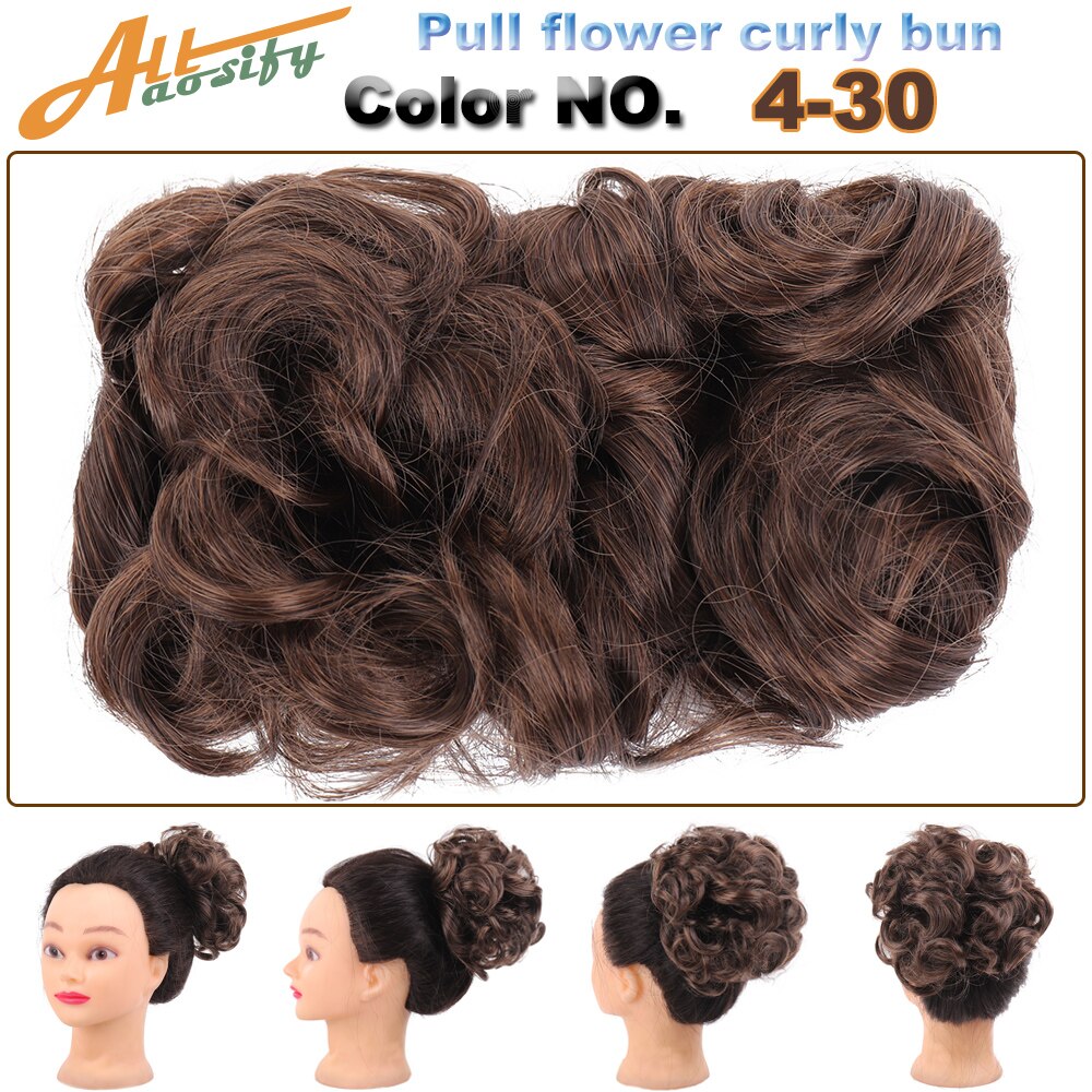 Allasosify Large Comb Clip In Curly Synthetic Hair Pieces Chignon Updo Cover Bun Hair Extension For Women 17 Colors: 4-30