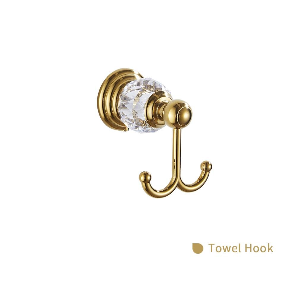 Luxury Gold Crystal Bathroom Accessories set 6pcs Bath Hardware Sets Wall-mounted Soap Holder,Towel Rail,Toilet Paper Holder: Robe Hook