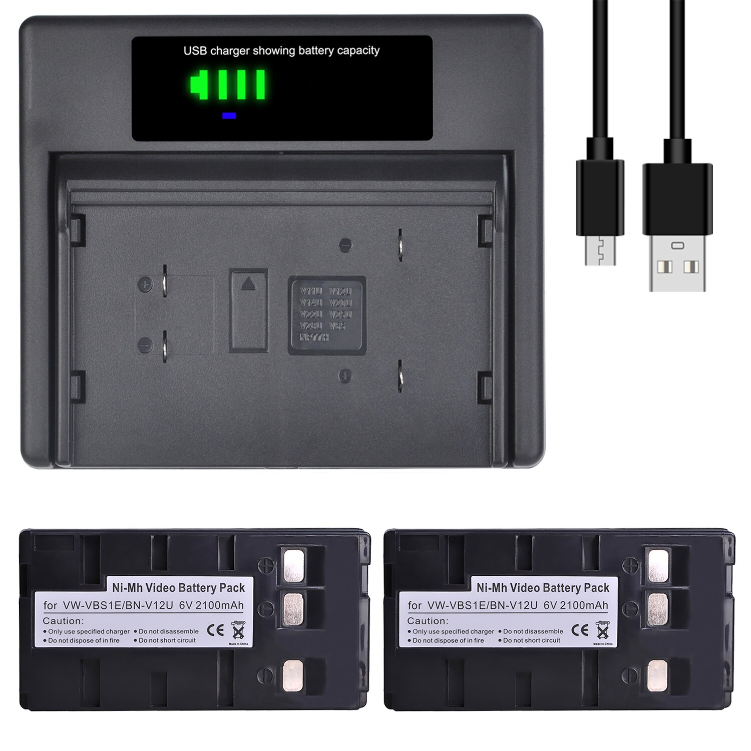 BN-V12U VW-VBS1E Ni-Mh Video Battery + Charger with Type-c and USB Port for JVC BN-V10U, BN-V11U, BN-V12U, BN-V14U, BN V15 V18U: 2B with Charger