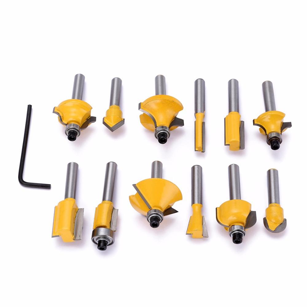 VACK 12pcs Milling Cutter Router Bit Set 1/4 shank Wood Cutter Carbide Mill Woodworking Trimming Engraving Carving Cutting Tools